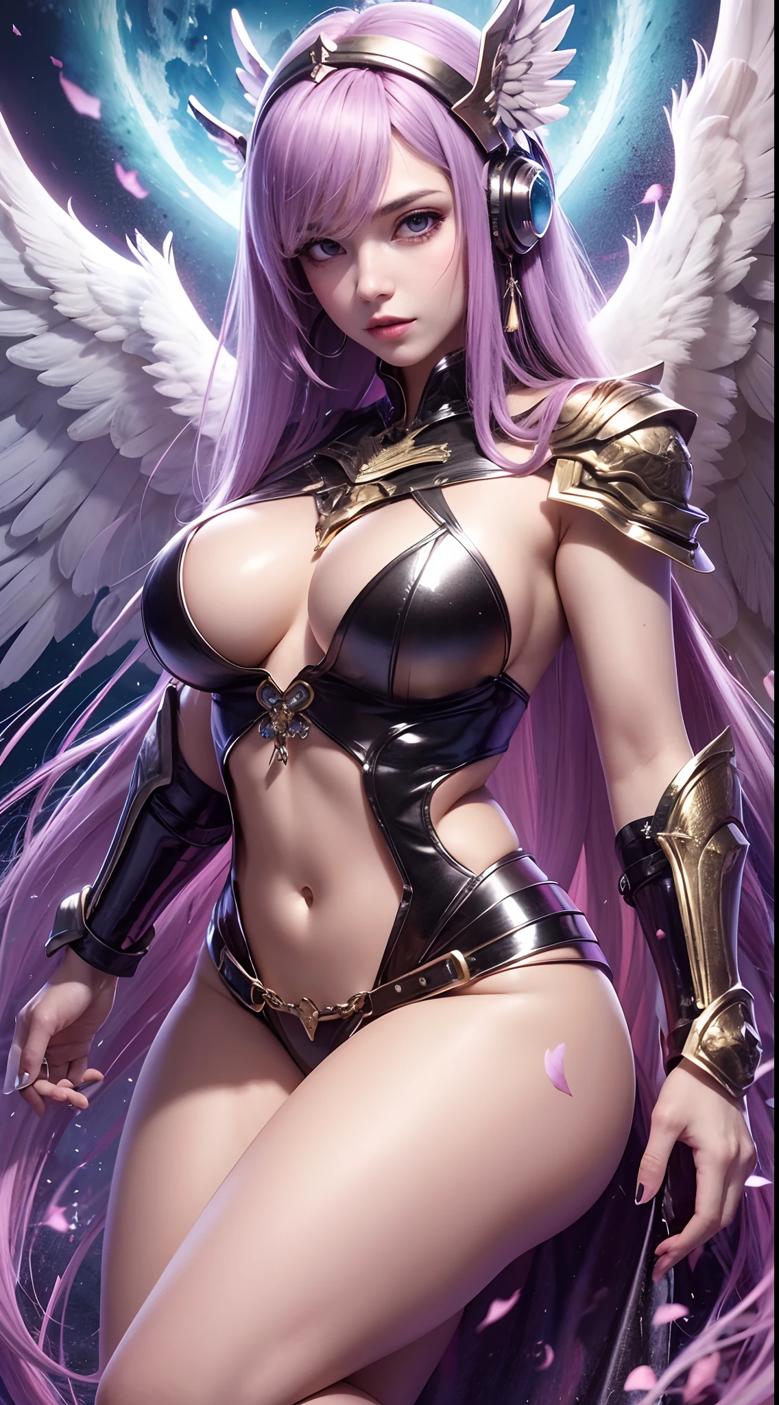 Imagem de estilo realista de uma mulher com cabelo roxo e asas de anjo, angel knight valkyrie girl, anjo majestoso de corpo inteiro, (Margarida arcanjo 7ds), Mystical Wings of Valkyrie, fanart requintada altamente detalhada, knights of zodiac girl, Cushart Krenz Mulher, Arte-Chave;,  menina do anjo, tall female angel, erotic goddess, fanart detalhado, full body commission for, anjo baixo, angelic, menina bonita com seios enormes e cheios, seios rosa pontiagudos, Phaephas beats the cyborg angel, Anjo sexy nu, uma deusa arcanjo mostrando seus pelos pubianos semi-, , menina perfeita, perfect breasts and breasts on display, foto profissional, hentai, nudez, seios e seios perfeitos, Ultra HD |, foto profissional,  , Anjo Malcriado,