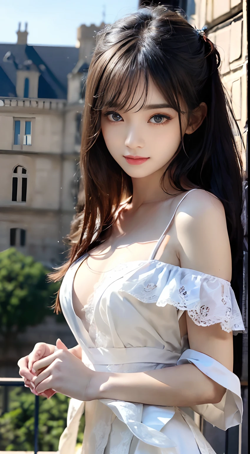 8k、High resolution、Beautiful woman of primitive times、young、white skin,、narrow eyes,high nose,lighting that illuminates the face、clear image、intellectual beauty、skinny、no makeup、The expression you show to your lover,shining hair、single eyelid,、vivid pose、looking at camera、relax on vacation、first inhabited country、Primeval forest、Hunting life、