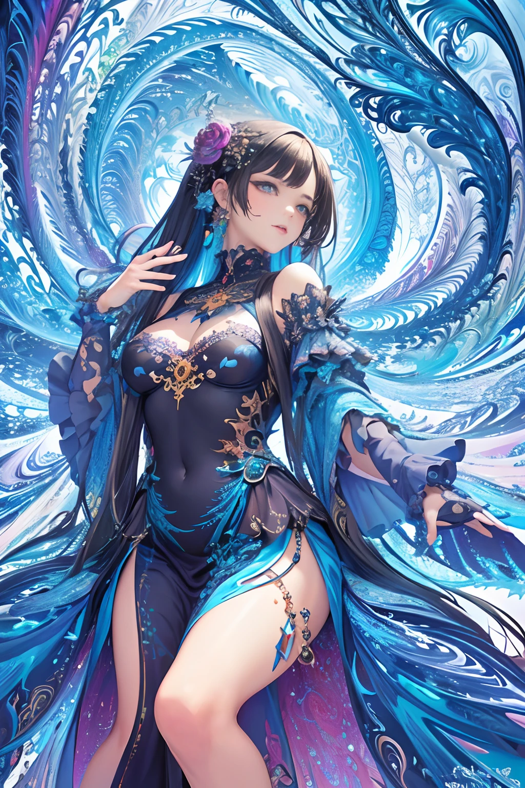 Here is an AI art prompt for Veronica Leal in an anime style:
Title: "Veronica Leal: Anime Masterpiece"
Description:
Create a stunning, high-resolution (8K) anime-style artwork of Veronica Leal, showcasing her captivating features in exquisite detail. The image should be ultrasharp, with crisp lines and vibrant colors that pop against a contrasting background.
Appearance:
Face: Veronica's face should be the focal point, with a subtle, alluring smile and piercing green eyes that seem to sparkle with mischief. Her eyebrows should be slightly arched, adding to her enigmatic charm.
Hair: Her long, curly brown hair should cascade down her back like a waterfall, with loose strands framing her face and accentuating her striking features.
Body: Veronica's physique should be toned and athletic, with a subtle sheen to her skin that hints at her seductive nature. Her curves should be accentuated, particularly her bust and hips, without being overly exaggerated.
Attire: She should wear a revealing, high-necked outfit that showcases her curves while maintaining a sense of modesty. The outfit could be a fusion of traditional Japanese and modern elements, reflecting her Colombian heritage and the anime style.
Background:
Color Scheme: The background should be a deep, rich blue, evoking the night sky or a mysterious, underwater world. This will provide a striking contrast to Veronica's vibrant features.
Composition: The background should be subtle yet engaging, with subtle waves or ripples that add texture and depth to the image. Avoid any distracting elements that might take attention away from Veronica.
Style:
Anime Inspiration: Draw inspiration from renowned anime artists, incorporating intricate details and textures that bring the image to life.
High-Contrast: Use high contrast to create a dramatic, visually striking image that pops against the background.
Realism: Balance the anime style with realistic features, ensuring Veronica's appearance is both captivating and believable