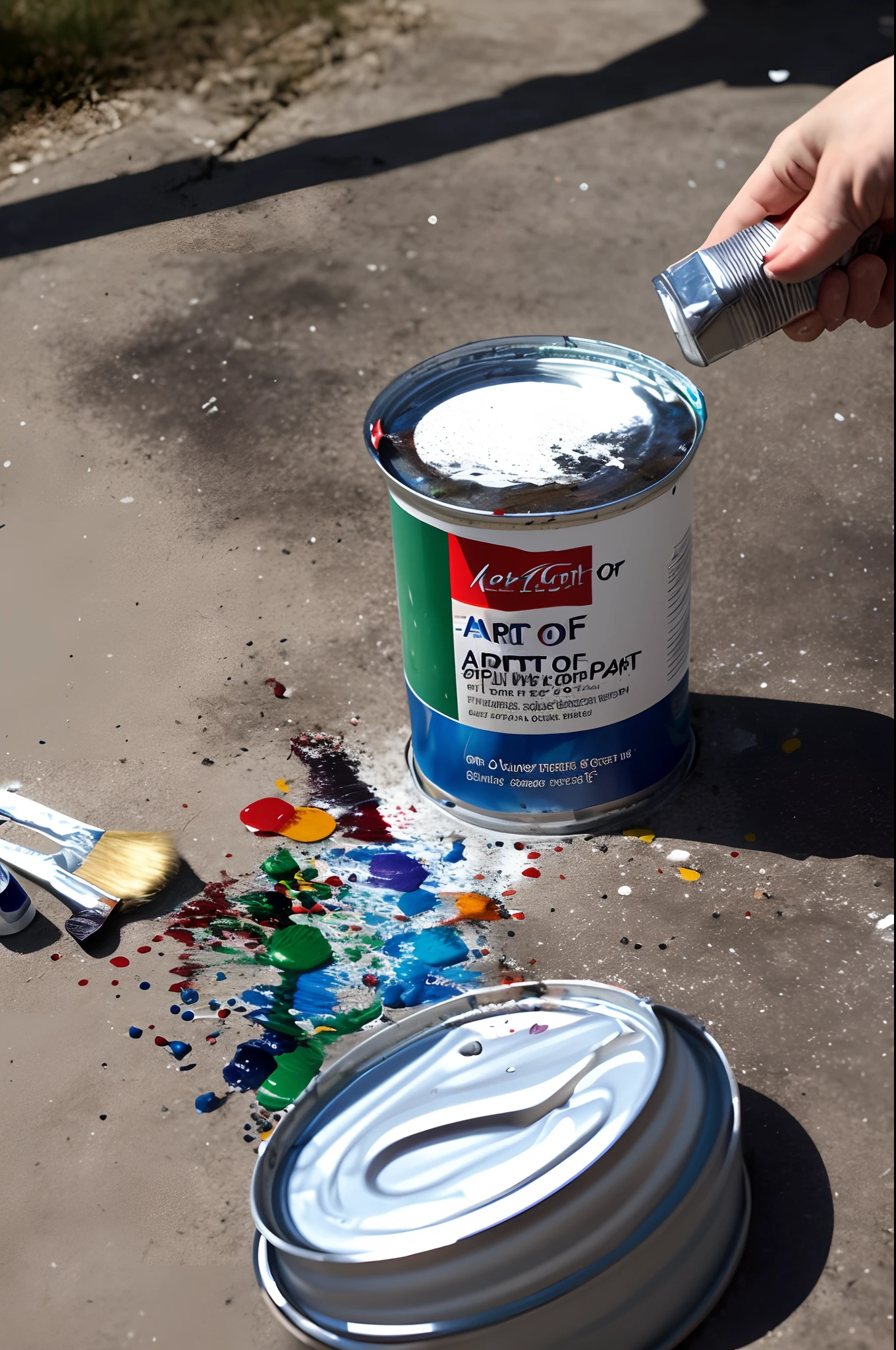 Art of paint falling from a can and hitting the ground