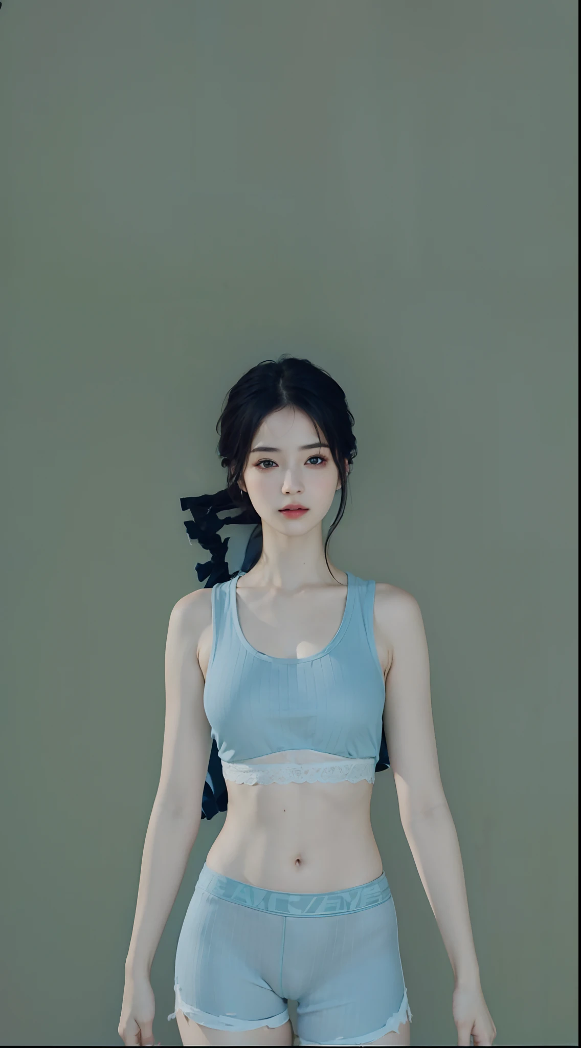(Ultra Real), (Illustration), (High Resolution), (8K), (Very Detailed), (Best Illustration), (Beautiful Detailed Eyes), (Best Quality), (Ultra Detailed), (Masterpiece), (Wallpaper), (Detailed Face), Night Up Upper Body,Armpits, Ice Cream,Short Hair,Solo,Simple White Tank Top Girl, Sweaty, Japan Person, Big Tits, (Camel Toe)