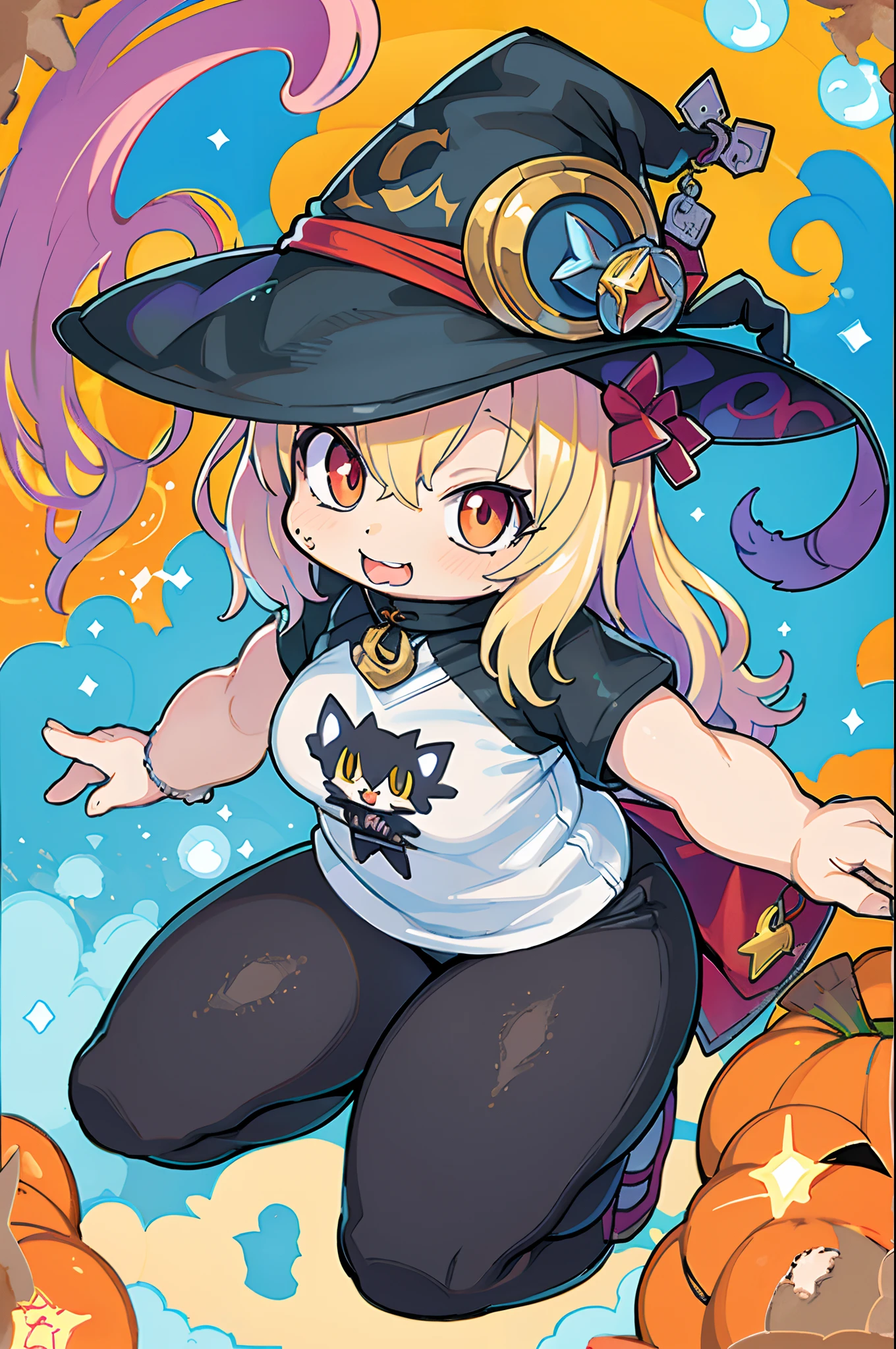 Charming Halloween 8 Year Old Witch Autumn Icon Pack, Random facial expressions, Random coloring, Cartoon style, 2D, planar vector, Character Design, T-shirt design, Colorful splashes, Vector art, Fantasy Art, Watercolor effect,Digital Painting, white bg, 8K