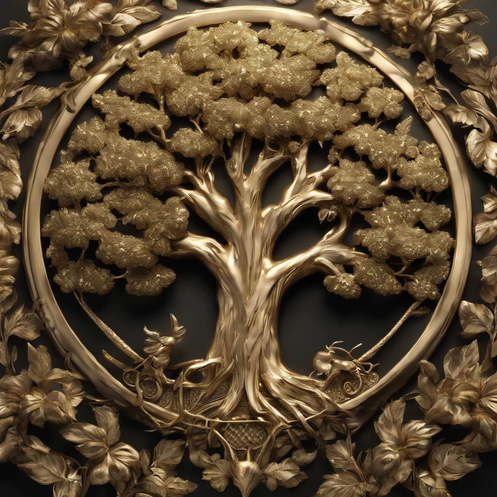 Best quality,A tree is surrounded by vines,The tree is surrounded by gold coins