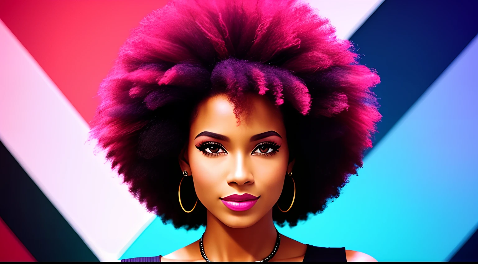 Mujer hermosa pelo afro, style of 80's.full HD 4k.