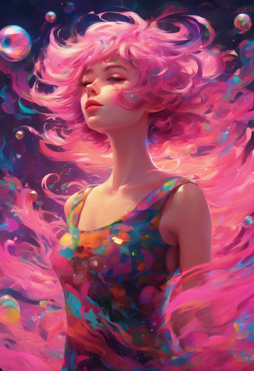 ((top-quality, 8K)), (Realistic), (Face Focus: 1.1), (Black and pink: 1.3), Kawaii Girl, short-hair,
Hair fluttering in the wind, Facing to the side, Look up at your face, Eyes closed, (Sleeveless: 1.1)、Skirt, D Cup Breasts, Countless soap bubbles、