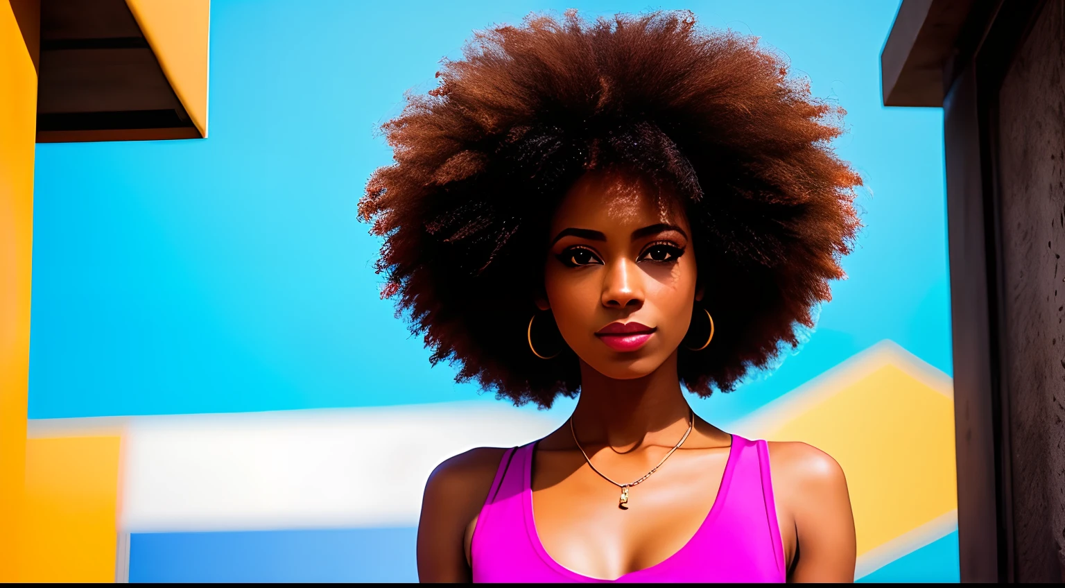 Mujer hermosa pelo afro, style of 80's.full HD 4k.