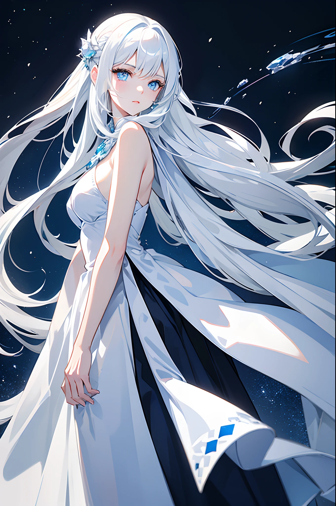Ice princess, white hair, long hair, cool, icy blue eyes, 1girl, solo, lady, Princess, young woman