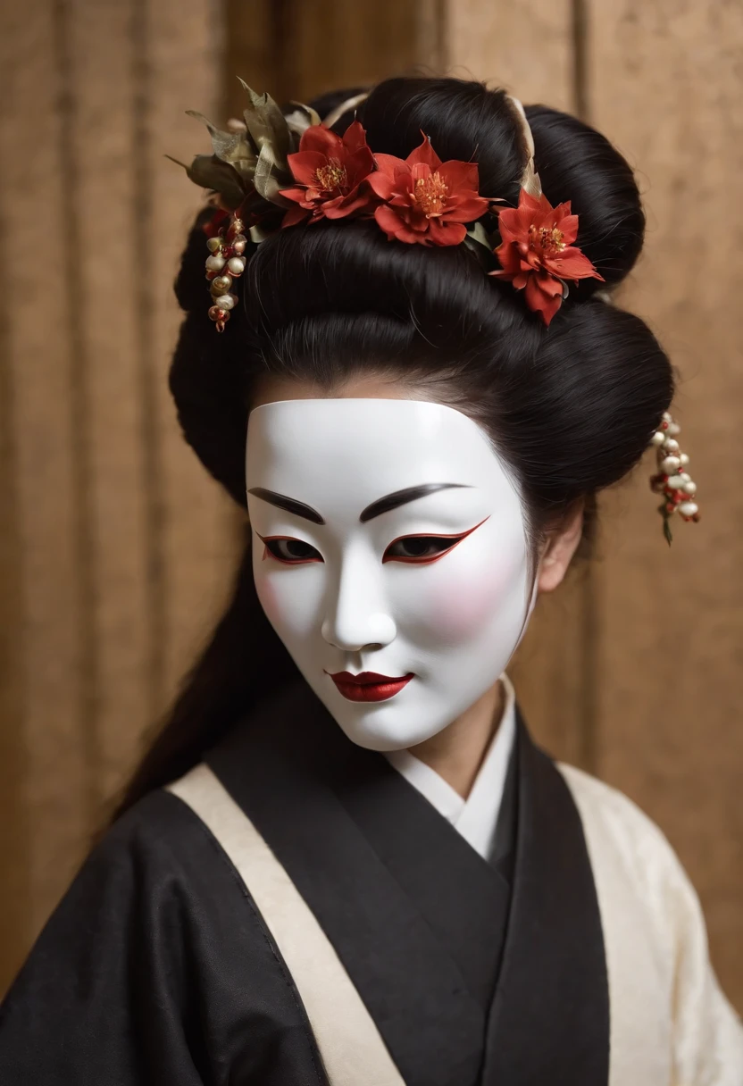 The woman in the black suit slowly turned around. However, on her face, there is a woman's Noh mask with a mysterious atmosphere, and you can't ask her real face or expression at all.
Before long, the woman slowly turned to me with each chair. Long black leather boots on the legs and black leather gloves on both hands. Whether it is thin or not, the leather gloves are perfectly attached to the woman's hands and thin fingers, and the hem is tightly stored in the cuffs of the white shirt, and a black leather belt watch is quietly ticking on the left wrist.
I think the woman is staring at me silently through the Noh mask that looks expressionless at first glance. The next moment, maybe my eyes met, the woman froze with her eyes down and embarrassed. But after a while, the woman slowly raised her face.
"Welcome, thank you for coming."
The woman suddenly greeted me with a calm, youthful, muffled voice that was never low. In addition.
"For some reason, I can't reveal my identity. Please call me "Manbi," which is the name of this Noh mask."
Only the last "se" was slightly inflectioned, and the woman called herself "Manbi". After that, she decided to call it "Manmei". " Continue to "mage" further.
"I've heard that Manbi means "the Noh mask of a woman who sprinkles the flattery of all". I don't have that kind of courage, but I hope I can act boldly with the help of this Noh mask."
A slightly lower, well-passing, calm, muffled woman's voice. Maybe "Manmei" is making a little voice. I'm wondering what kind of woman she really is.