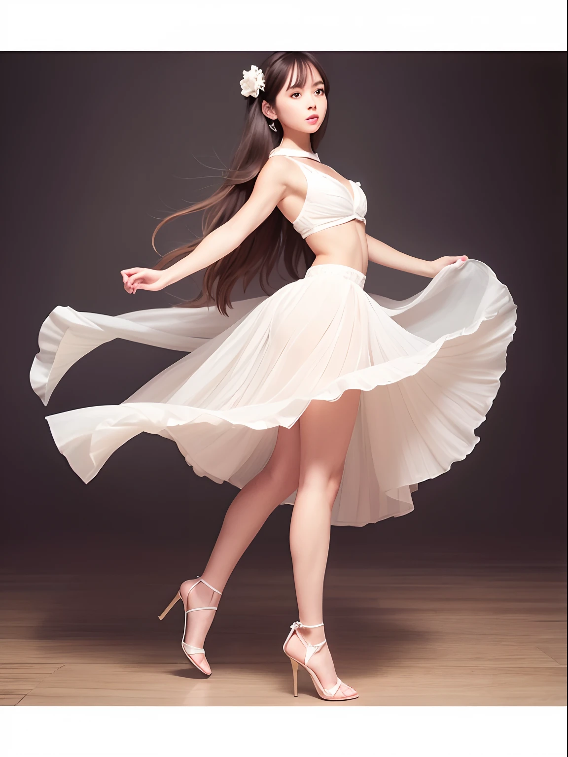 Highest Quality, excellent details, 超A high resolution, (fidelity: 1.4), The best illustrations, Photograph the whole body,favor details, Highly condensed 1girl, with a delicate and beautiful face, Delicate collarbones, High Quality Fishtail Skirt, Shyness,Frolic,dance,Soft buttocks,toppless,bare upper body