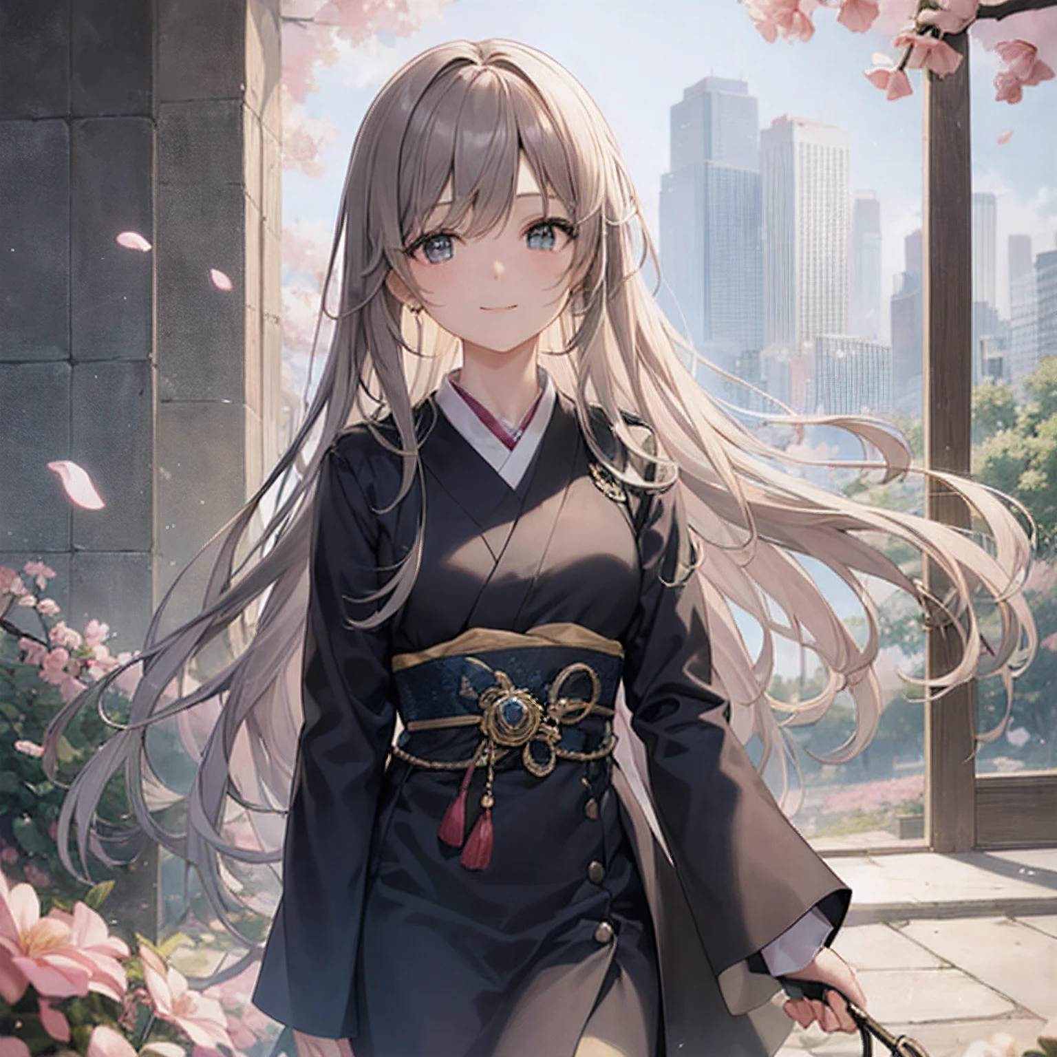 (Girl walking between skyscrapers in Japan:1.2), Pink Long Hair, Wear a uniform, She shines, Sparkling eyes and a gentle smile. The sun's rays cast a warm glow on her, Emphasize her delicate features. The scene is full of tranquility and a sense of tranquility. The colors are vivid and saturated, A palette of soft pastel colors dominates the overall tone. The lighting is soft and dreamy, Creating a whimsical atmosphere. Final artwork must be of the highest quality, Ultra-detailed rendering and vibrant colors. The style should capture the beauty and elegance of the painting, With a touch of realism and photorealism