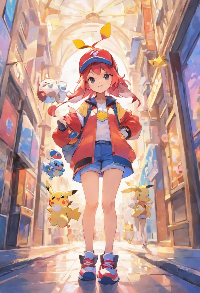 masterpiece,best Quality,1girl,cap,trainer,street