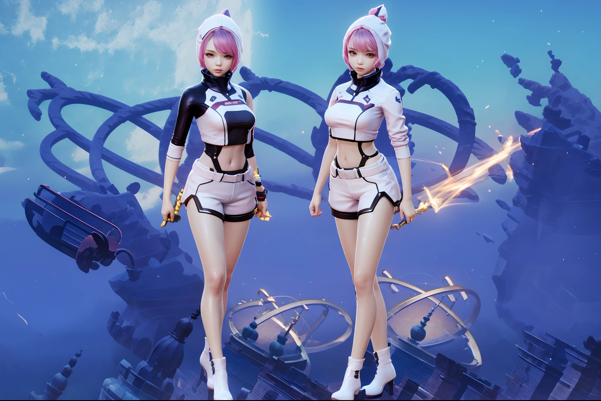 (globalillumination、radiography、hdr、The rendering is not realistic、reasonable design、high detal、in a panoramic view、best qualtiy、hyper HD),Full body photo,Inside the huge space station,one-girl,Get wet all over your body