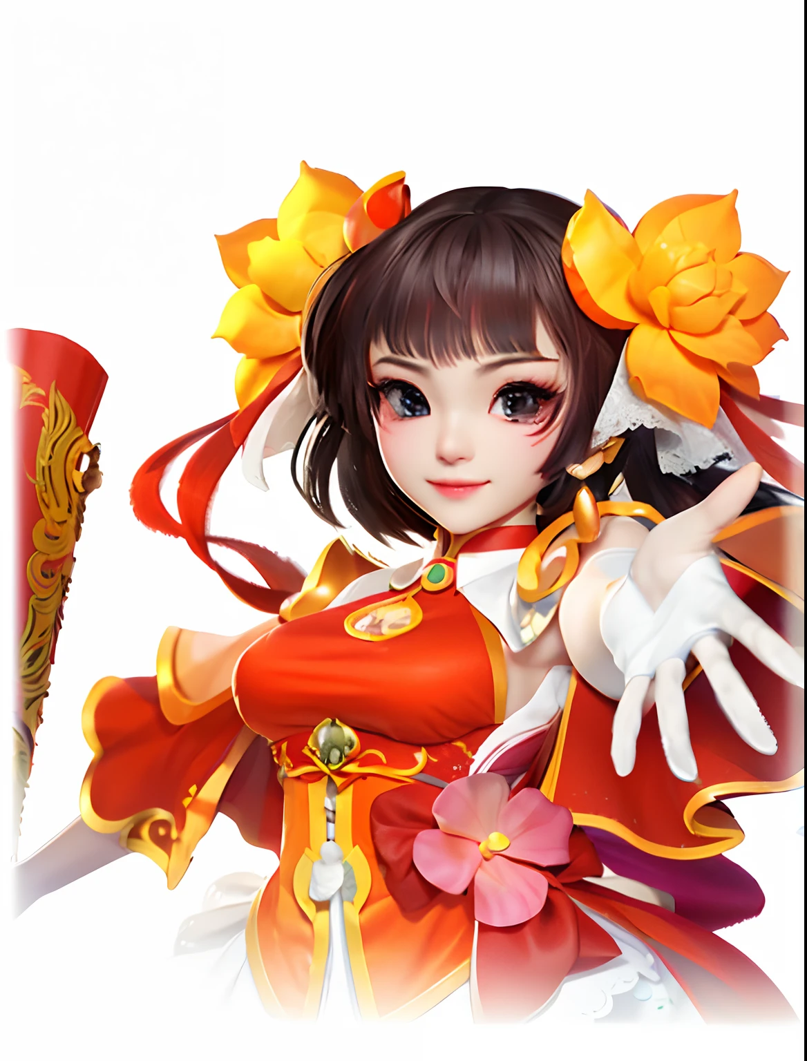 A woman in a red dress holds a red umbrella,The white glove Q version of the big eyes moe is inspired by Park Hua, inspired by Li Mei-shu, inspired by Ju Lian, Inspired by Lan Ying, inspired by Luo Mu, onmyoji portrait, inspired by Ren Xiong, inspired by Mei Qing, inspired by Sim Sa-jeong, inspired by Yao Tingmei, Loli