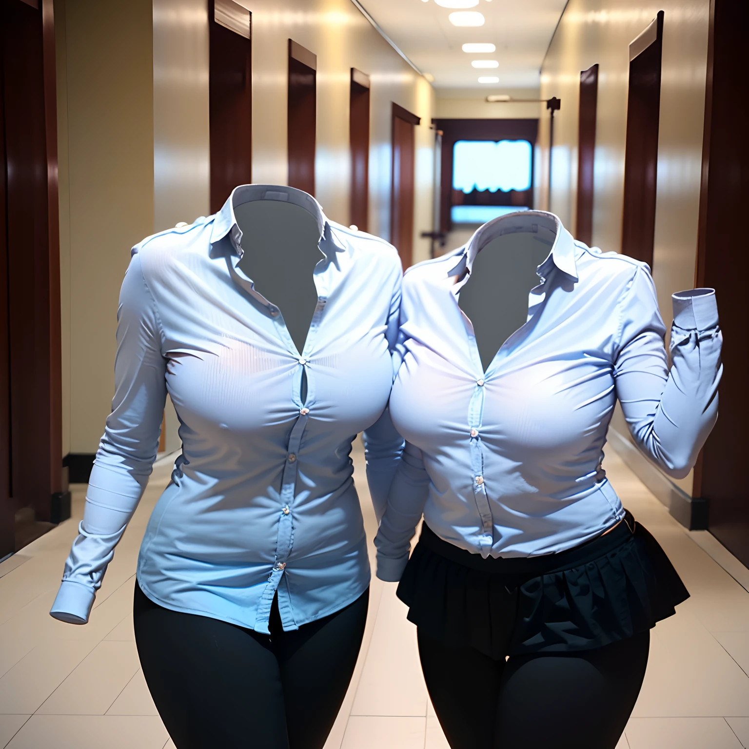 2 girls love each other, school uniform and leggings, ((invisible, no humans:1.5, headless:1.5, handless, legless)), (big breast), close-up to breast, (extremely detailed), (photo realistic), (photon mapping)