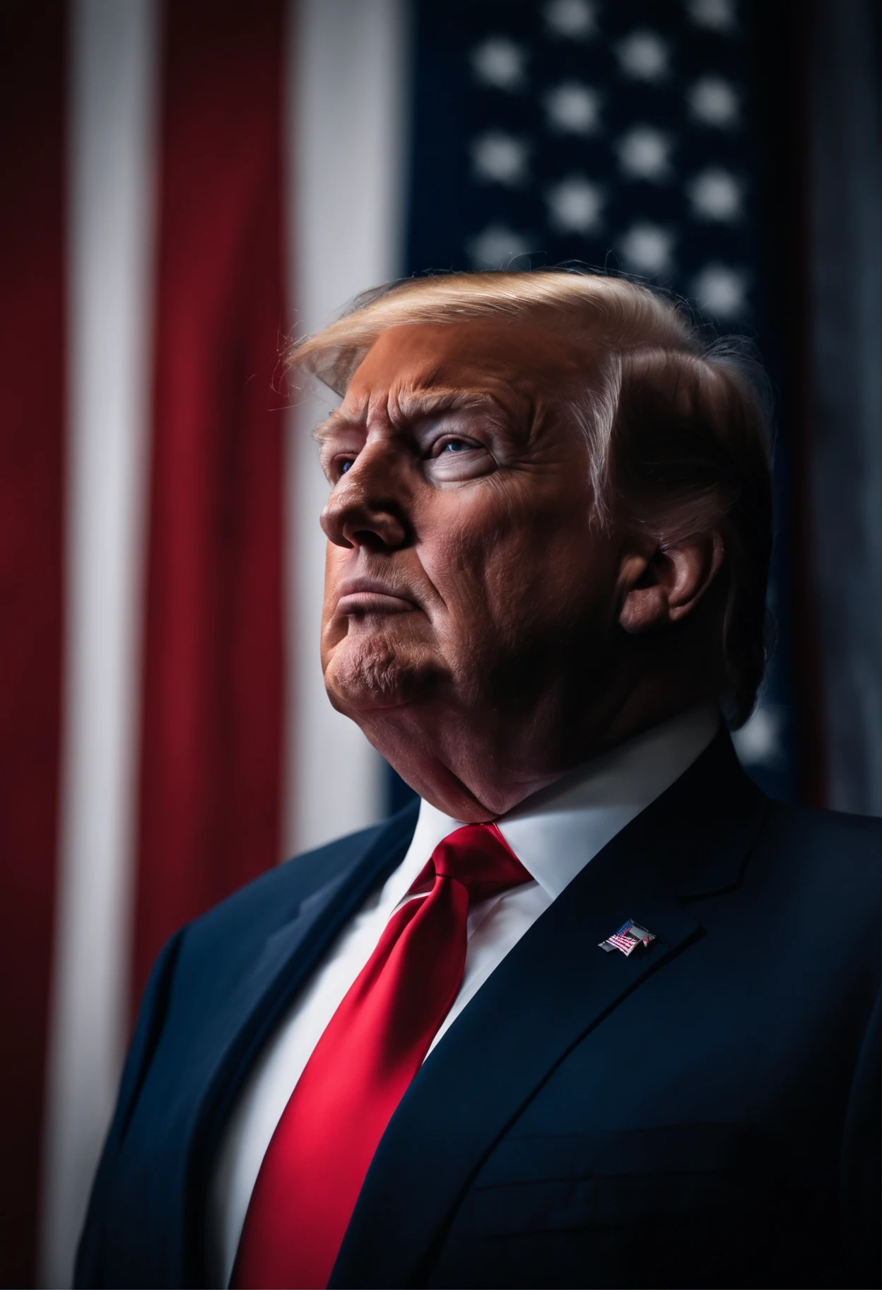 Cool President Trump　Dark blue suit with red tie