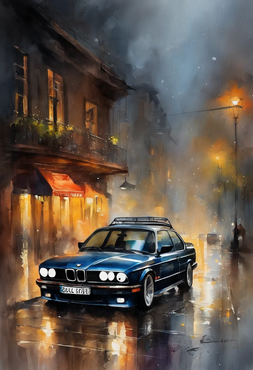 bmw,Cyberpunk Style,rainy evening , Gangster vibe