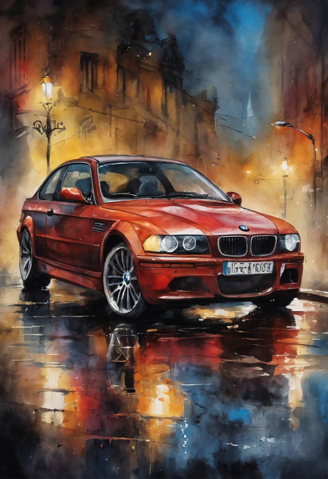 bmw,Cyberpunk Style,rainy evening , Gangster vibe