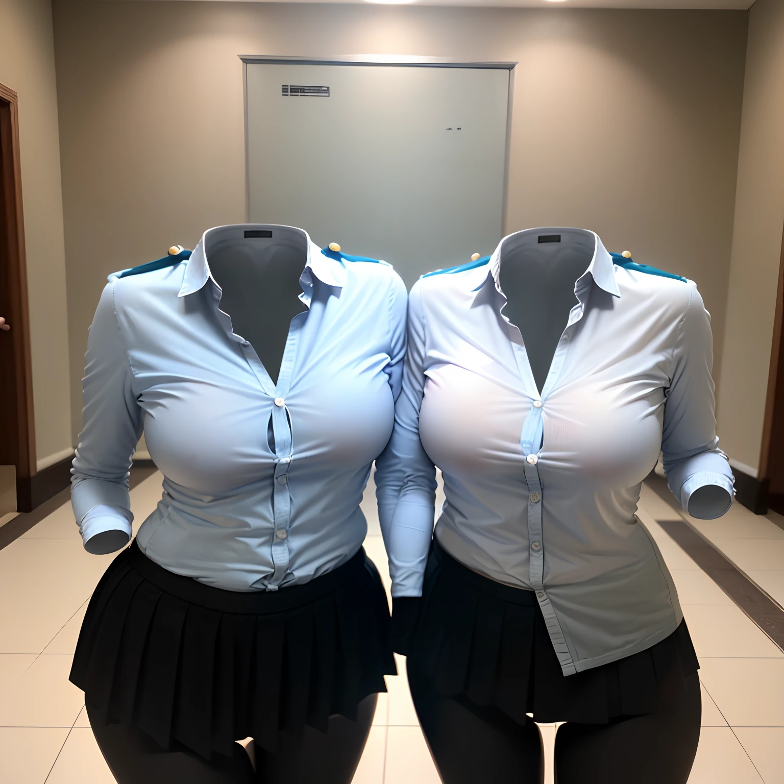 2 girls love each other, school uniform and leggings, ((invisible, no humans:1.5, headless:1.5, handless, legless)), (big breast), close-up to breast, (extremely detailed), (photo realistic), (photon mapping)