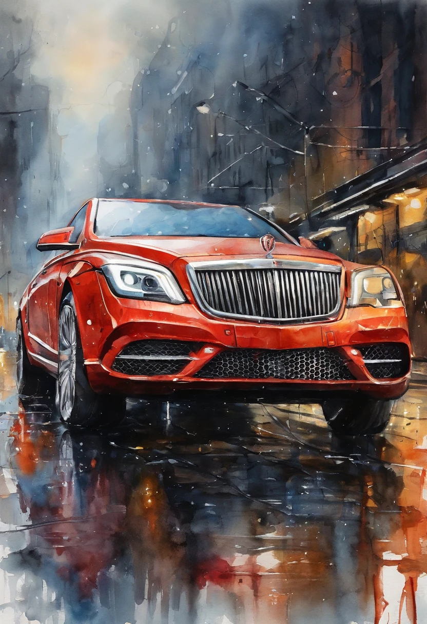 Maybach，Cyberpunk Style，rainy evening , Gangster vibe，Car accident