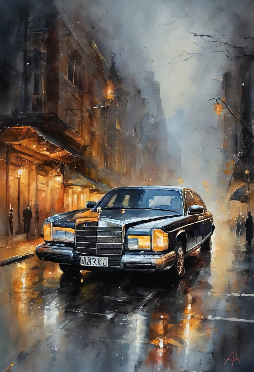 Maybach,Cyberpunk Style,rainy evening , Gangster vibe,The two cars collided