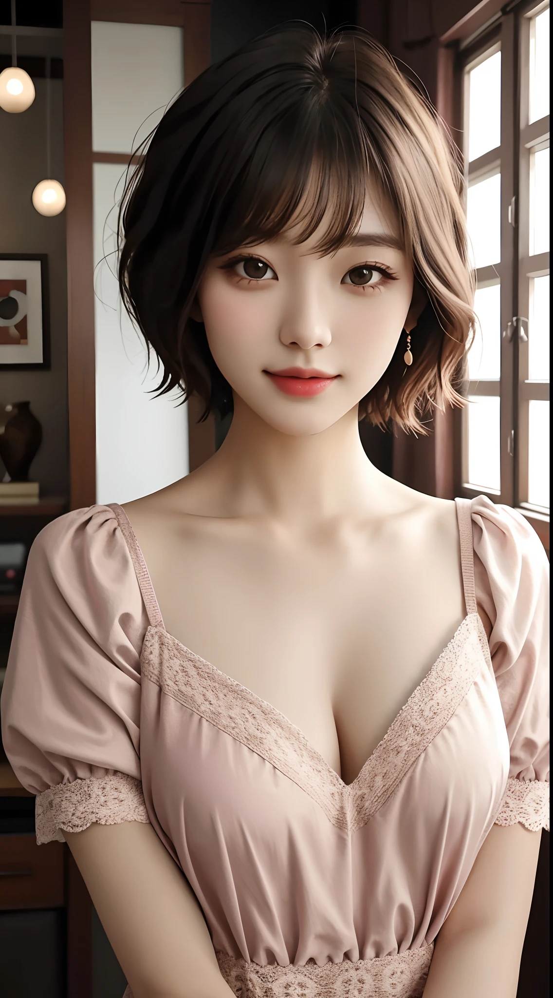 Girl, Single, Best Quality, Upper Body, Beautiful, Pretty, Radiant, Breast-Large, Short Hair