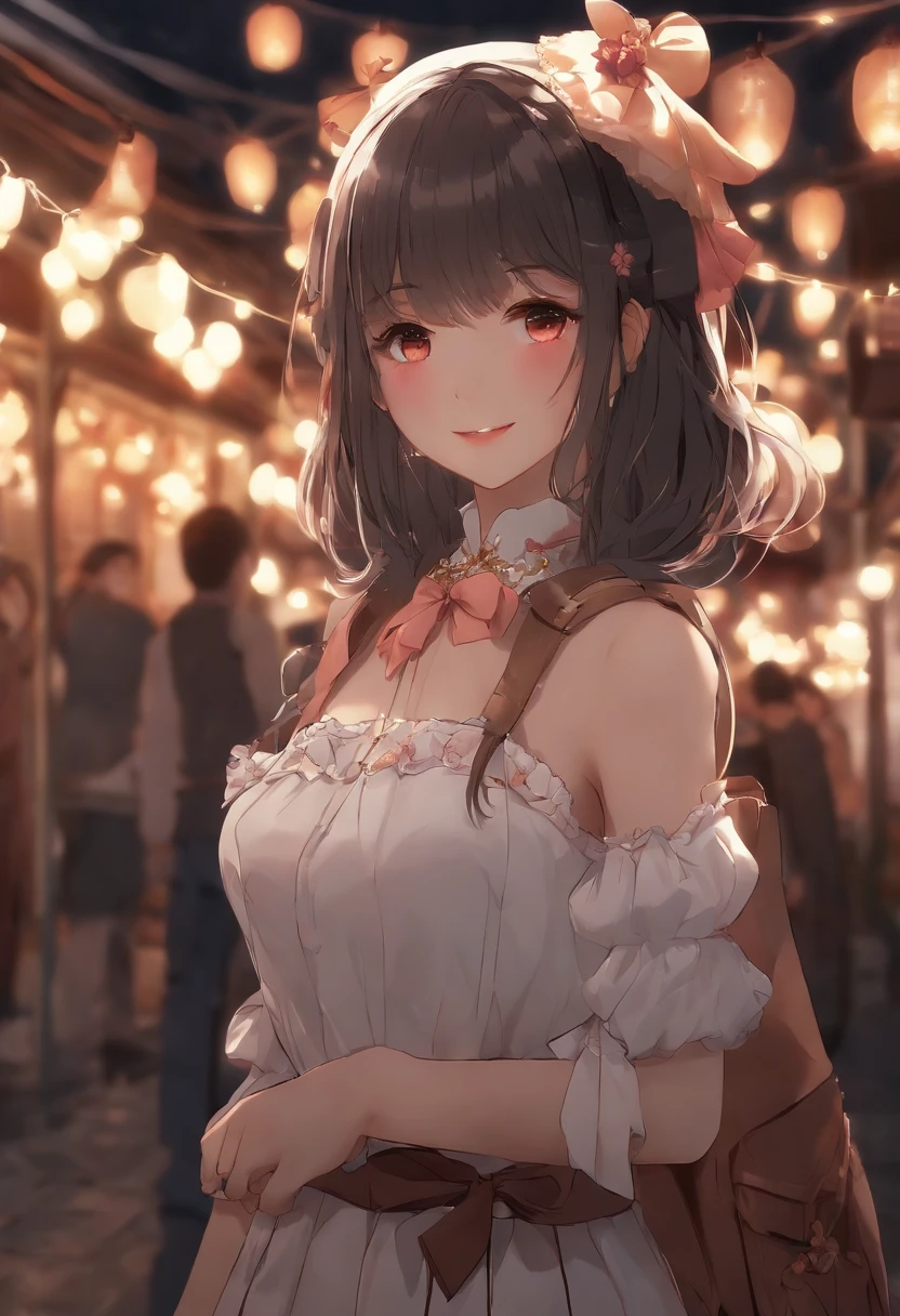 When it is dark,A -sized anime girl smiles back at you on the street,There are chicken dolls hanging from the body