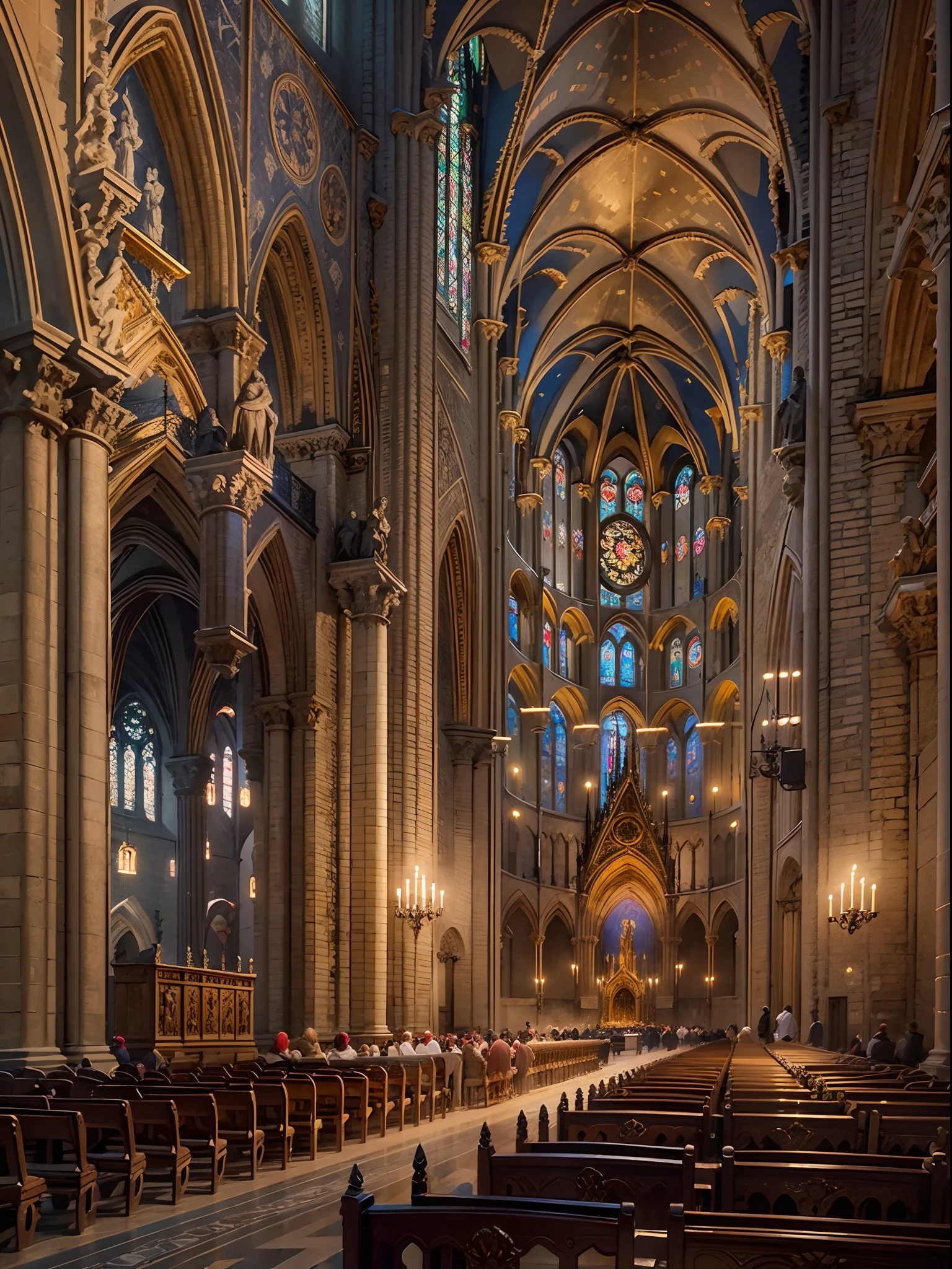 Notre Dame Cathedral, realistic, evening sunset effects, masterpiece, best quality, 24K UHD, Nvidia RTX Ray tracing, DLSS 3 effects, classic art, beautiful of Notre Dame Cathedral