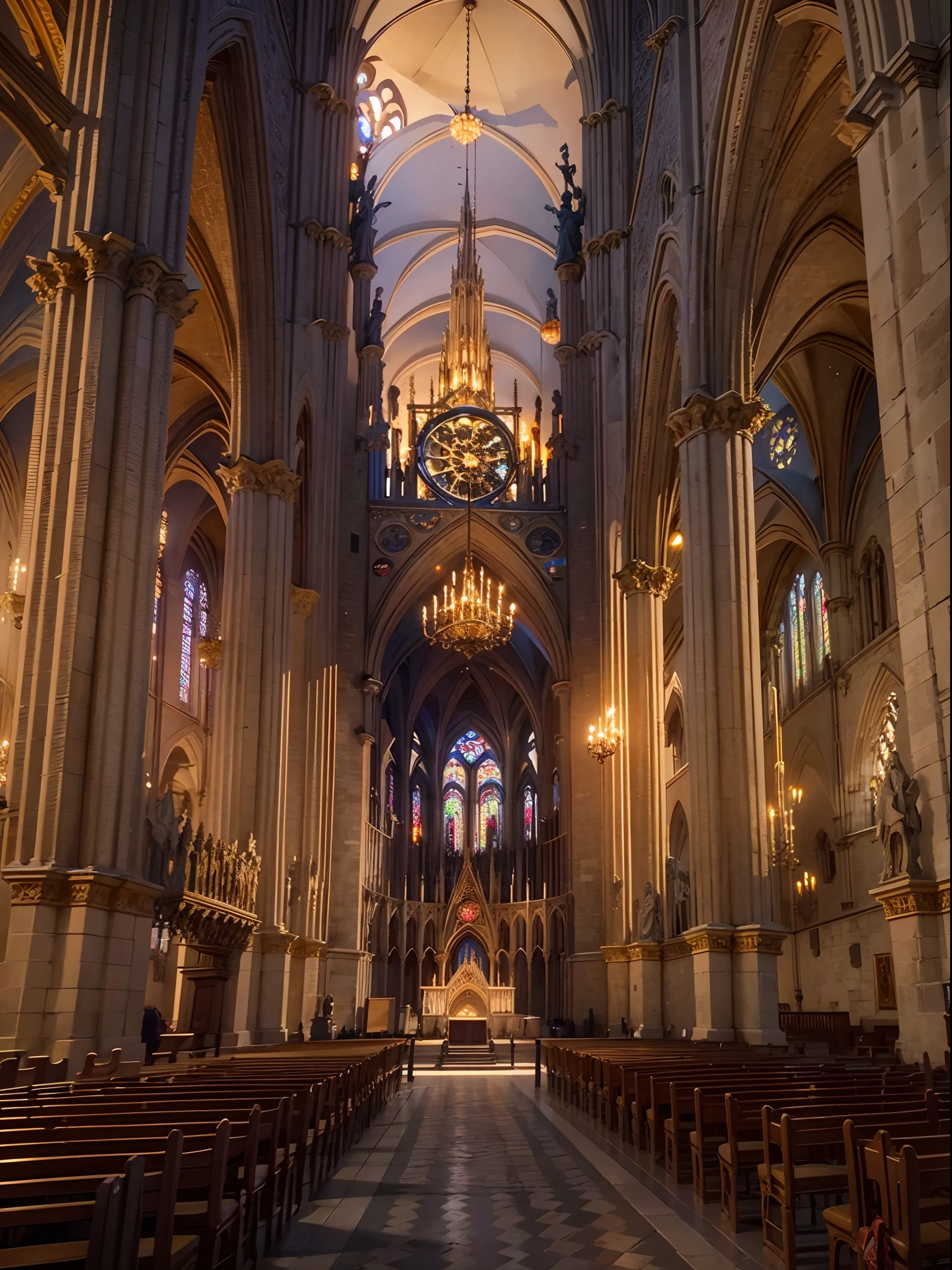 Notre Dame Cathedral, realistic,  evening sunset effects, masterpiece, best quality, 24K UHD, Nvidia RTX Ray tracing, DLSS 3 effects, classic art, beautiful of Notre Dame Cathedral