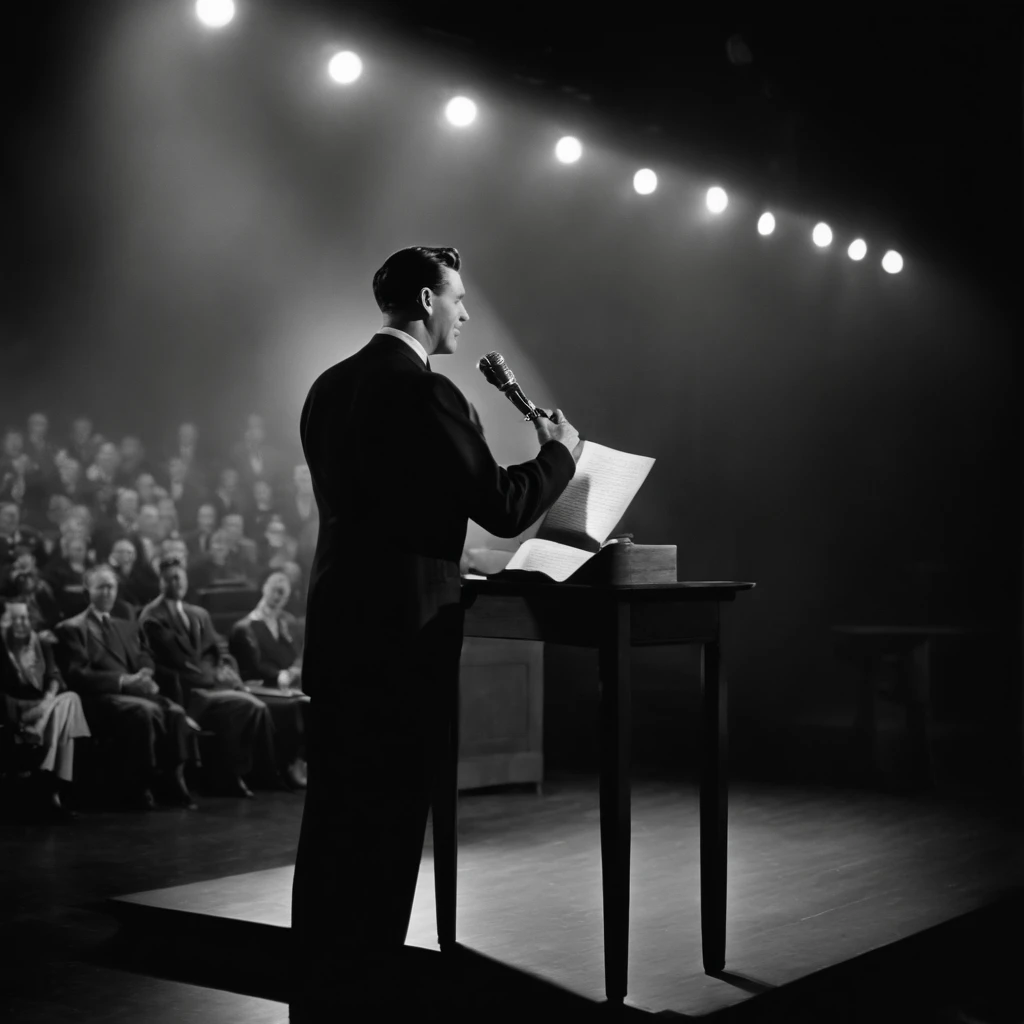 Neville Goddard on stage at a lecture The year is 1955