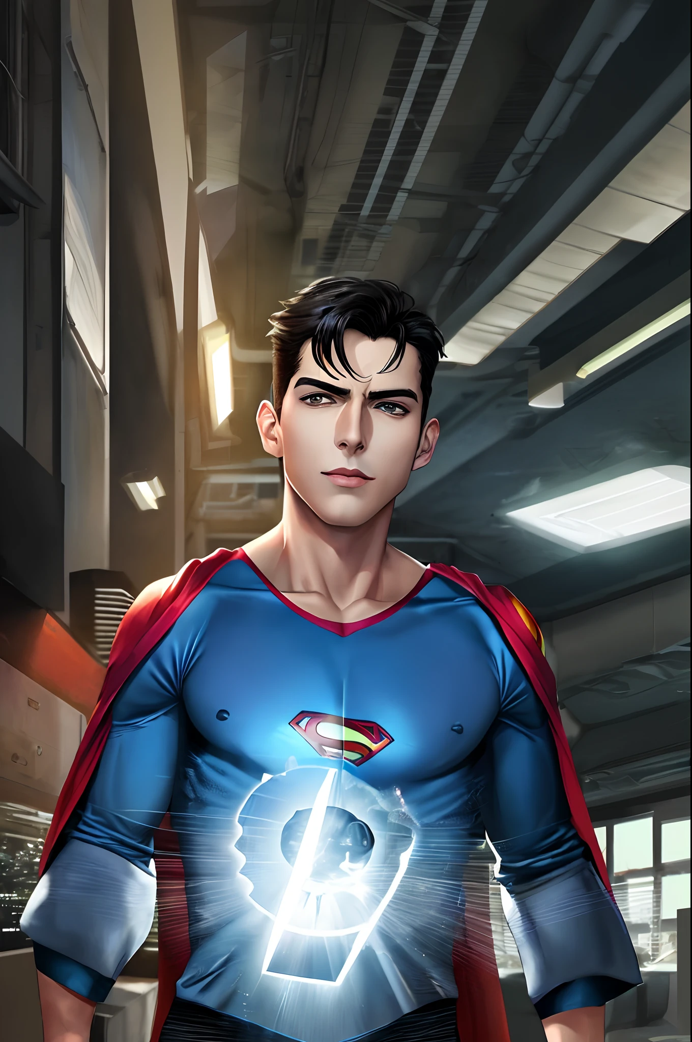 Change break ground cyber bunk reality style and Superman shoot handsome boy