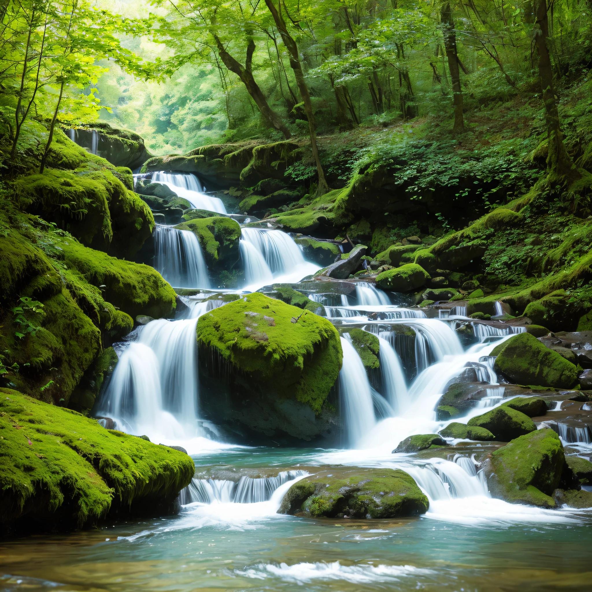 waterfall, water, forest, nature, river, cascade, landscape, green, stream, tree, fall, park, tropical, rock, stone, jungle, lake, flow, spring, scenery, trees, moss, mountain, fresh, pond