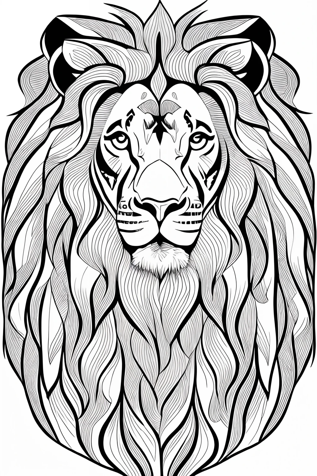 The splendid male lion of the mane、Line drawing、illustratio