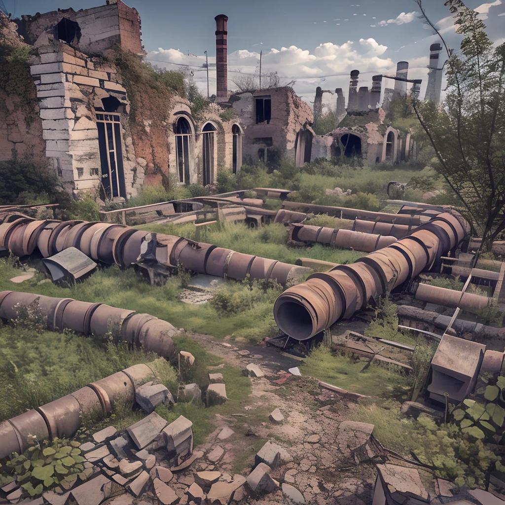 Ruins, ruins of town, ruins of fabric, village, Abandoned village, The Dead Village, pipes, Factory chimneys