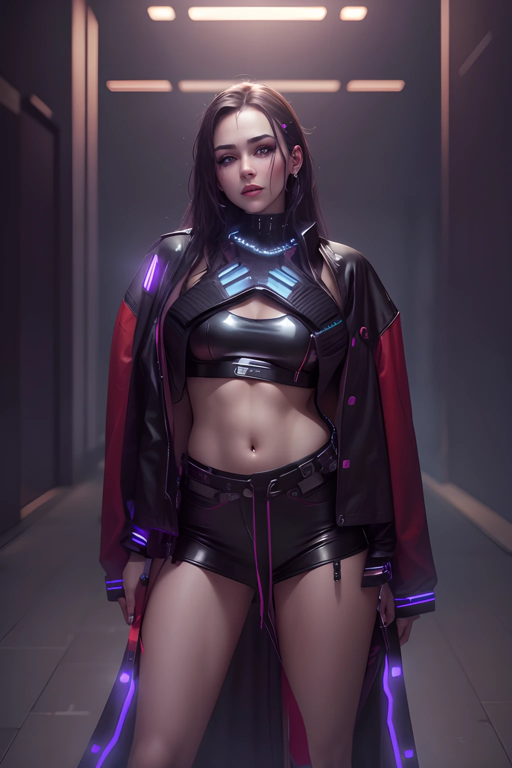 spread legs, Latina girl, thin, medium breast, cyberpunk background, sexy