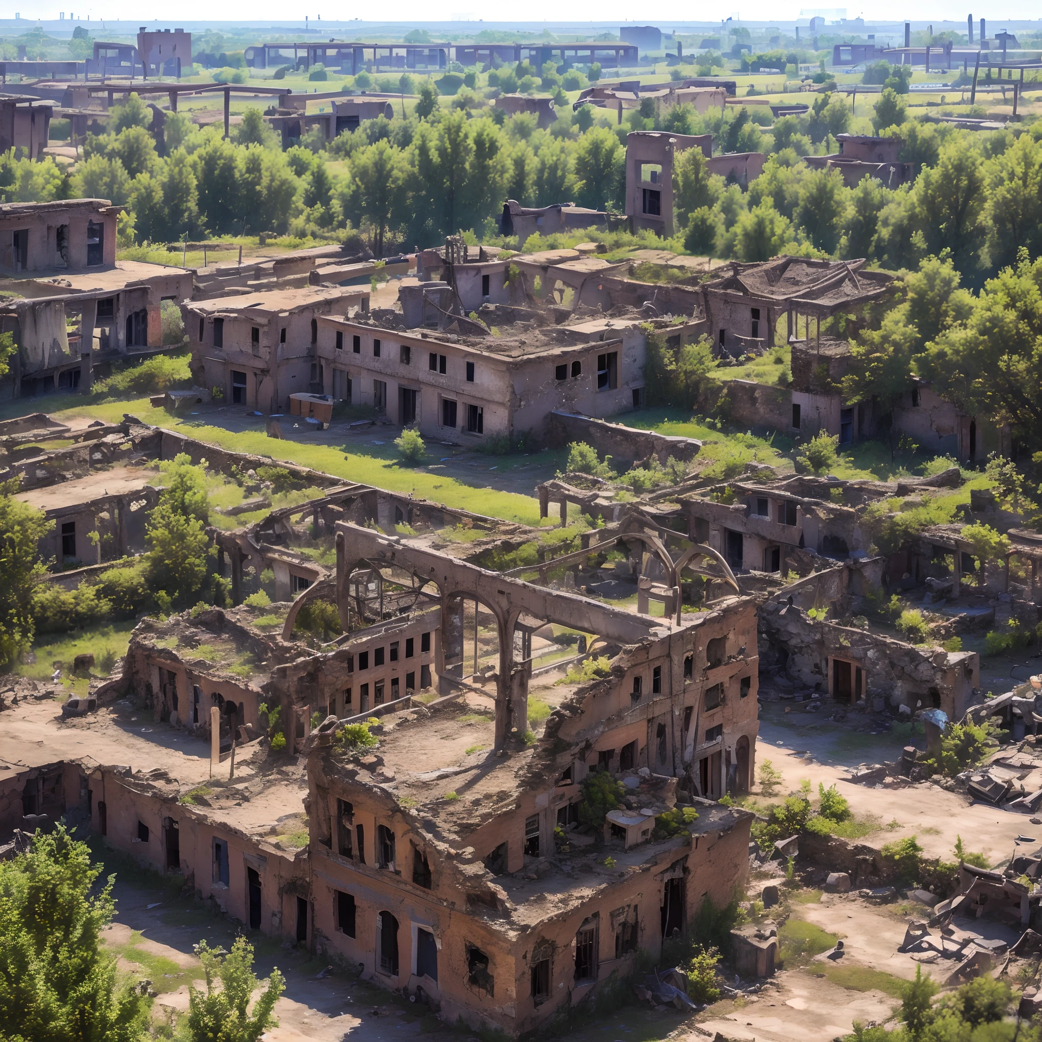 Ruins, ruins of town, ruins of fabric, village, Abandoned village, The Dead Village, pipes, Factory chimneys