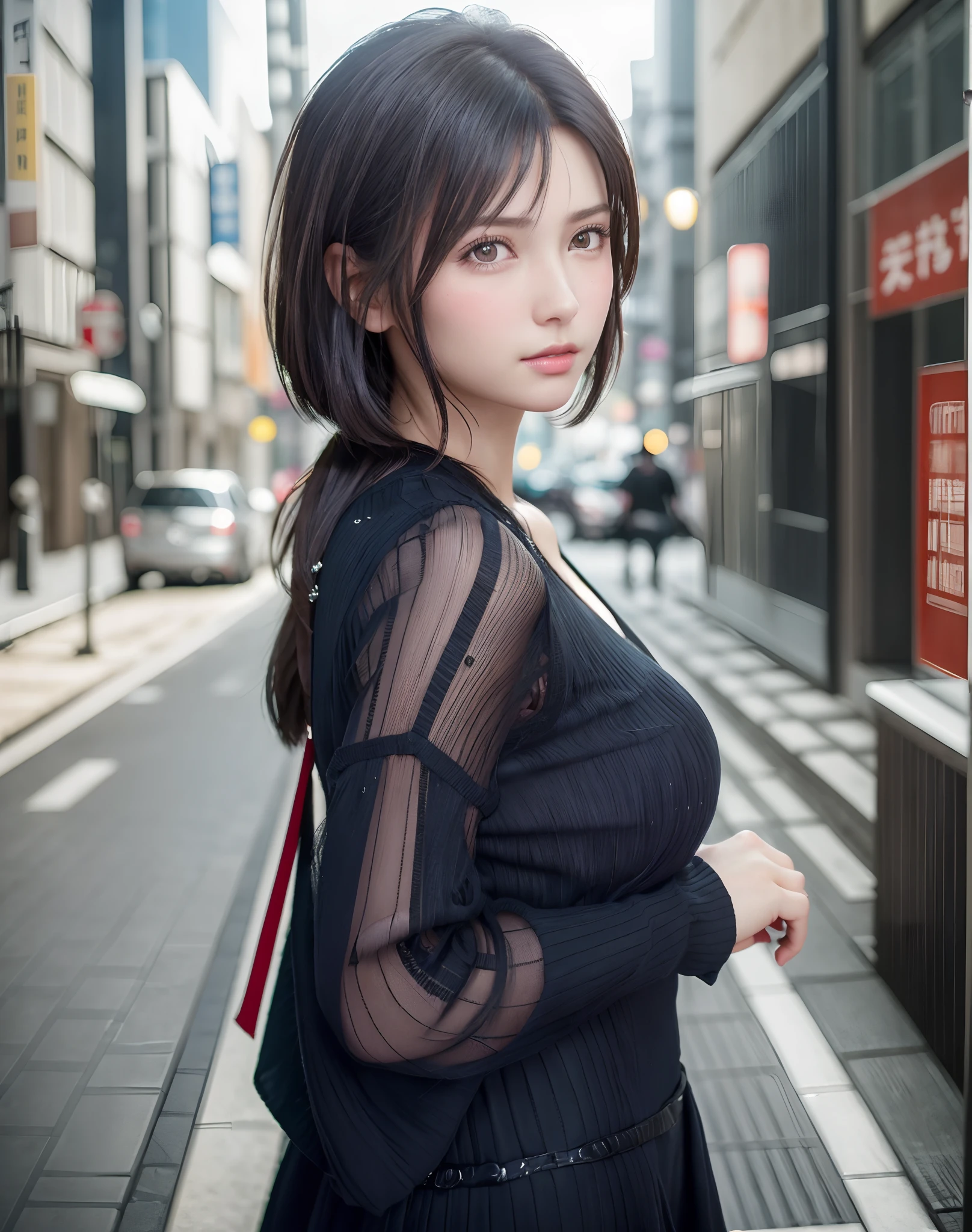 (masterpiece: 1.3), (8K, Photorealista, Photo RAW, top-quality: 1.4), Esbian, Walking the streets of Tokyo, (1girl in), gorgeous faces, (Lifelike face), (A dark-haired, short-haired: 1.3), Gorgeous hairstyle, realisticeyes, beautiful finely detailed eyes, (Peter Lilith...