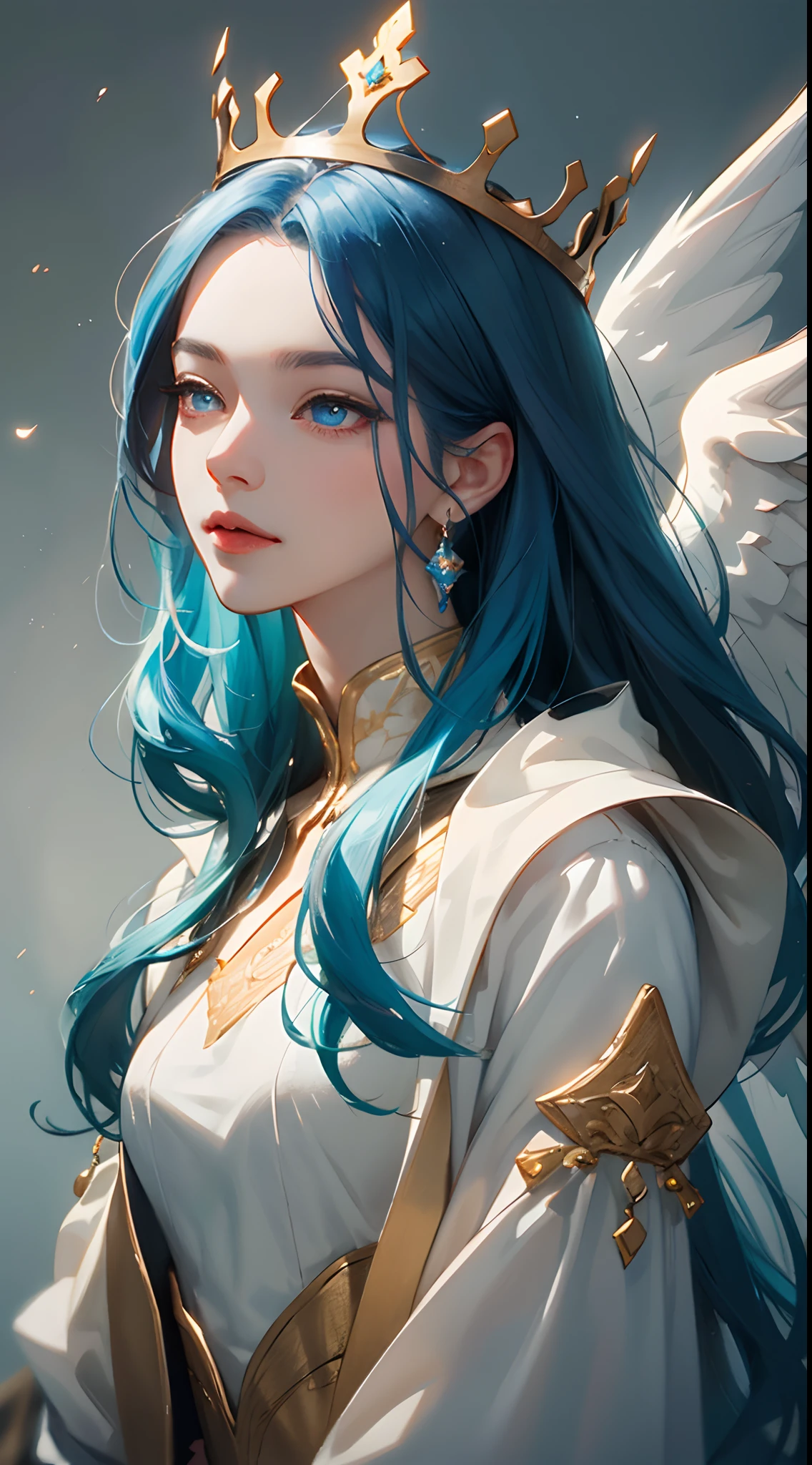 high high quality,tmasterpiece,Delicate facial features,Delicate hair,Delicate eyes,Delicate hair,A close-up of a woman with blue hair and a crown,a beautiful fantasy empress,beautiful angel,8K high quality detailed art,of an beautiful angel girl,Trends on CGSTATION,Ethereal fantasy,Anime fantasy illustration,beautiful fantasy anime,Highly detailed digital art in 4K,Portrait of a beautiful angel,(Delicate facial portrayal)(Fine hair portrayal)(highest quality)(Master masterpieces)(High degree of completion)(bust)(a sense of atmosphere)8k wallpaper,tmasterpiece,Best quality at best,ultra - detailed(half-body portrait)