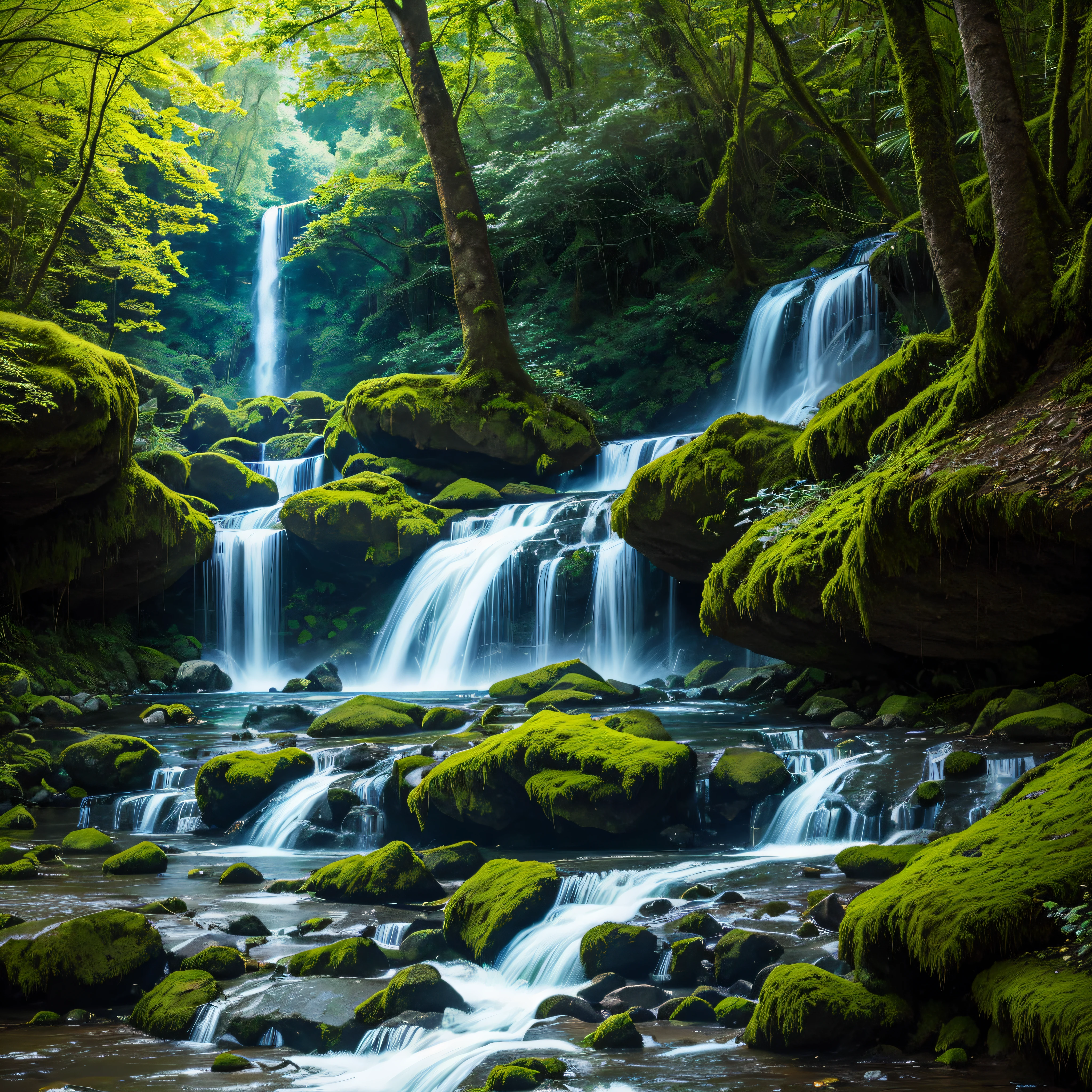waterfall, water, forest, nature, river, cascade, landscape, green, stream, tree, fall, park, tropical, rock, stone, jungle, lake, flow, spring, scenery, trees, moss, mountain, fresh, pond