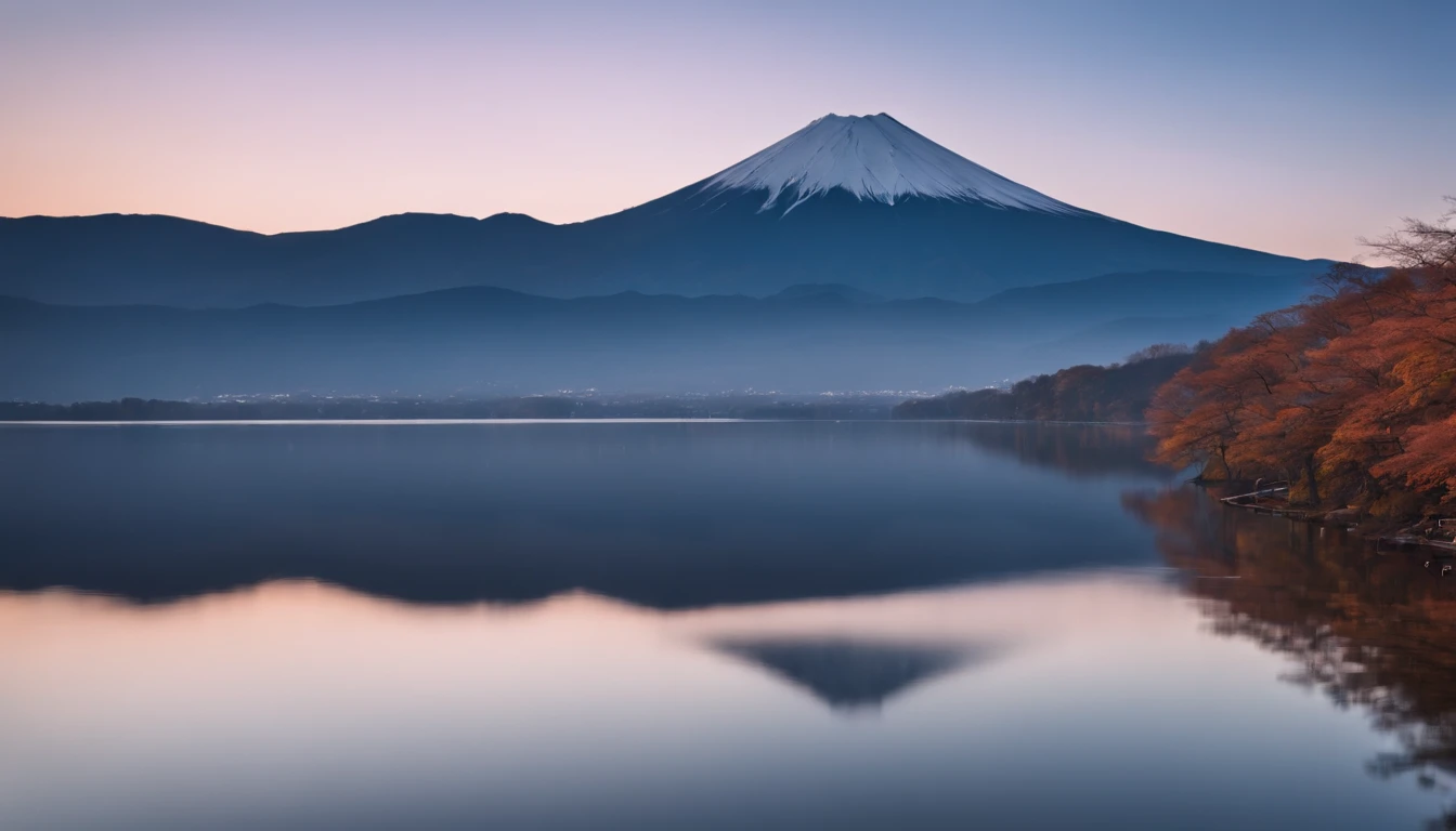 Mt fuji,evening glow,Reflection on the surface of the lake,Full of happiness