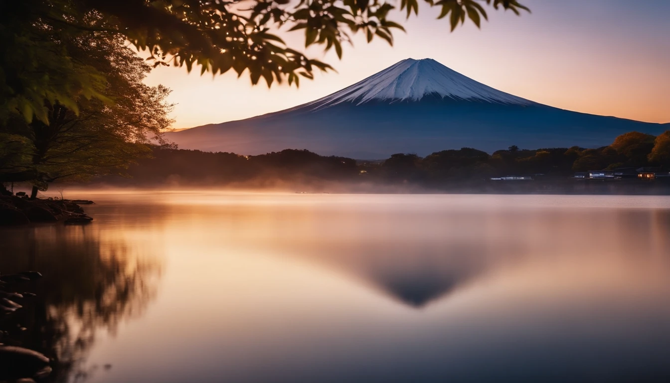 Mt fuji,Evening glow,Reflection on the surface of the lake,Full of happiness