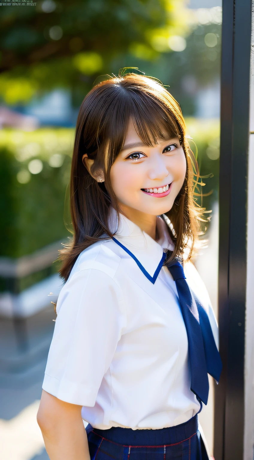 Enhanced dynamic perspective,Cute cute beautiful girl,JK school uniform,Look at me and smile,simple backgound,Works of masters,high quarity,4K resolution,super-fine,Detailed pubic hair,acurate,Cinematic lighting,