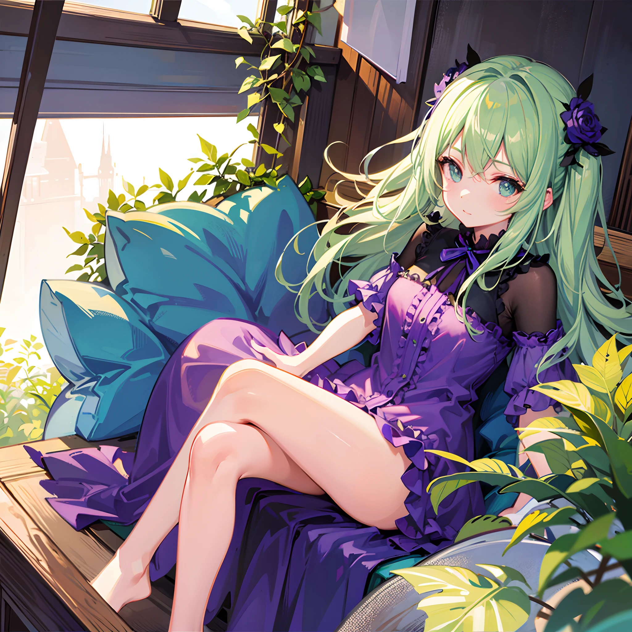 close up on a cabbage in a bright lounge hangout spot near a windowsill