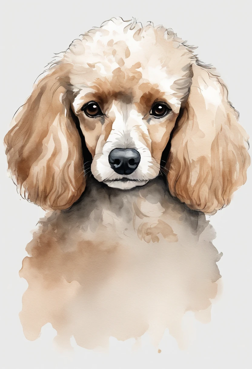Line art of a simple toy poodle, Head and body minimalist vector art illustration, front, simple, sharp, Flat design, monochrome color, Clean lineart, Pet introduction. With an easy-to-use design、We highlight the characteristics of the toy poodle. Keep the design centered on the head area, Capture its uniqueness and charm. Illustrations should evoke a sense of sophistication and tranquility. With simple lines、ear、The eye、nase、bocchi、an legs、Draw the tail. The overall aesthetic should be sleek and elegant, Make it appropriate for illustration and design purposes, White background, (Symmetrical).