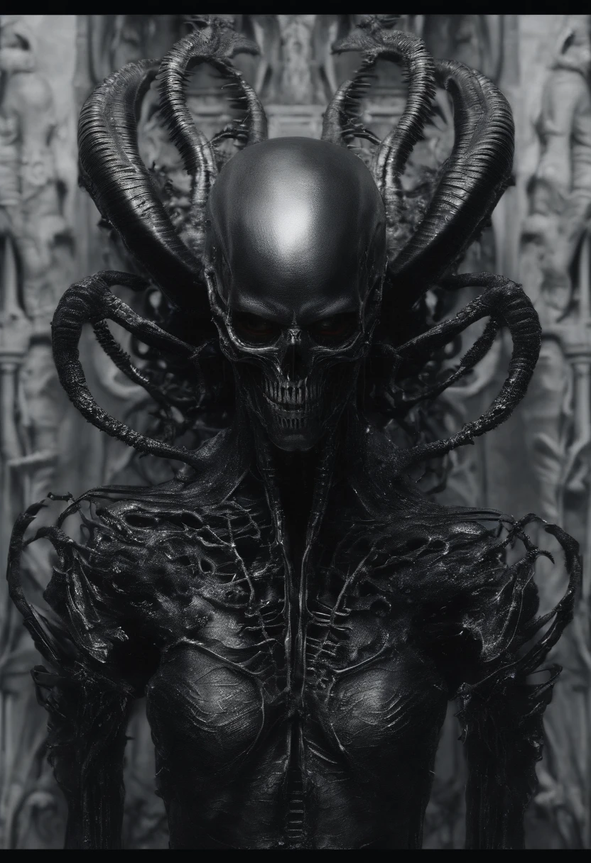 ((Best quality, 8K, Masterpiece: 1.4)),((Amazing detail: 1.3)),((illustration: 1.2)),((high resolution: 1.1)),Alien,Xenomorph,Smooth skin,Metallic skin,Biotechnology,h. r. Giger's artwork,full bodyesbian,Combat posture,Cinematic lighting,Film texture,