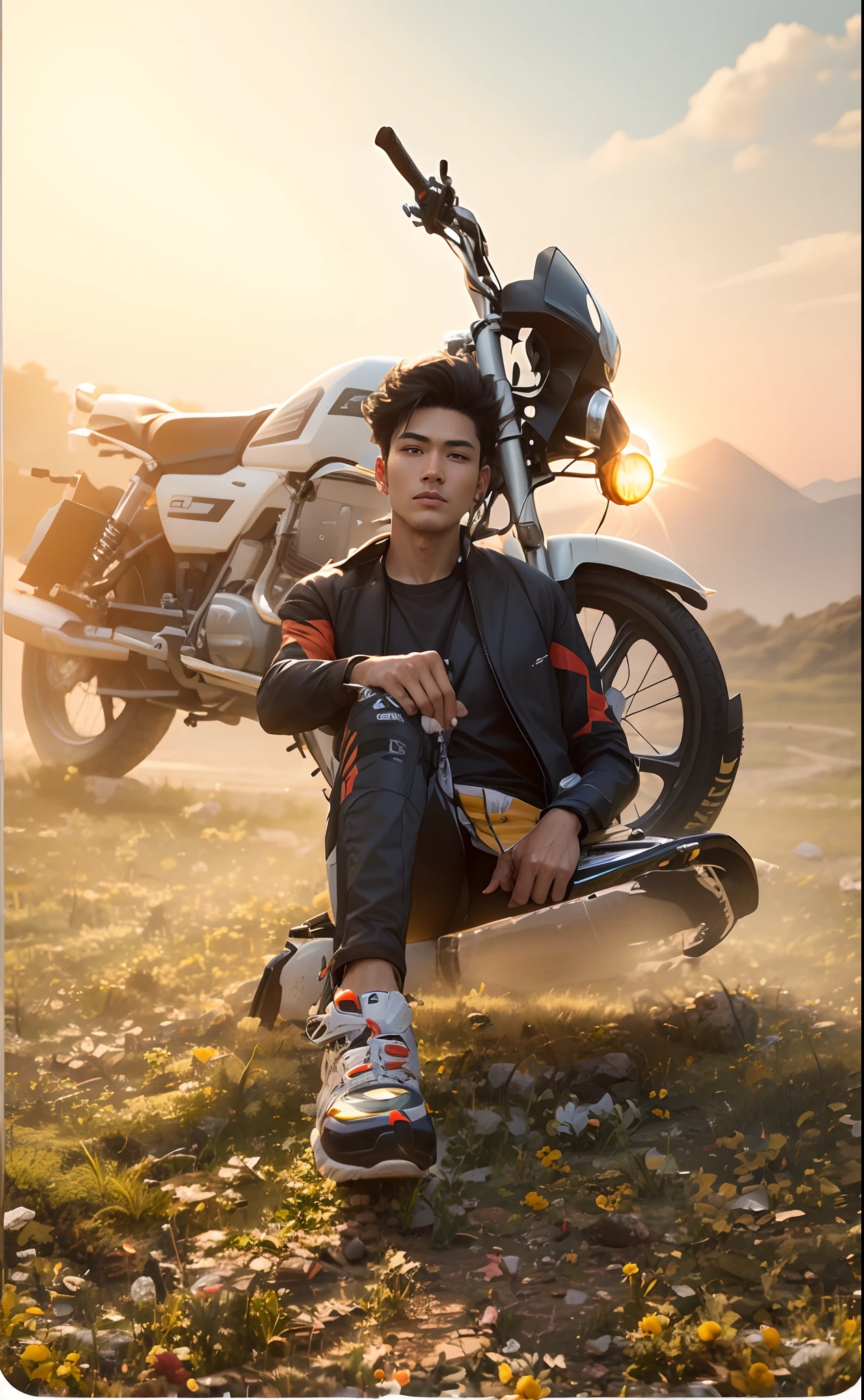 A Bike rider.with.Hayabusa.handsome.boy.stylish clothes realistic 8k ultra realistic change background