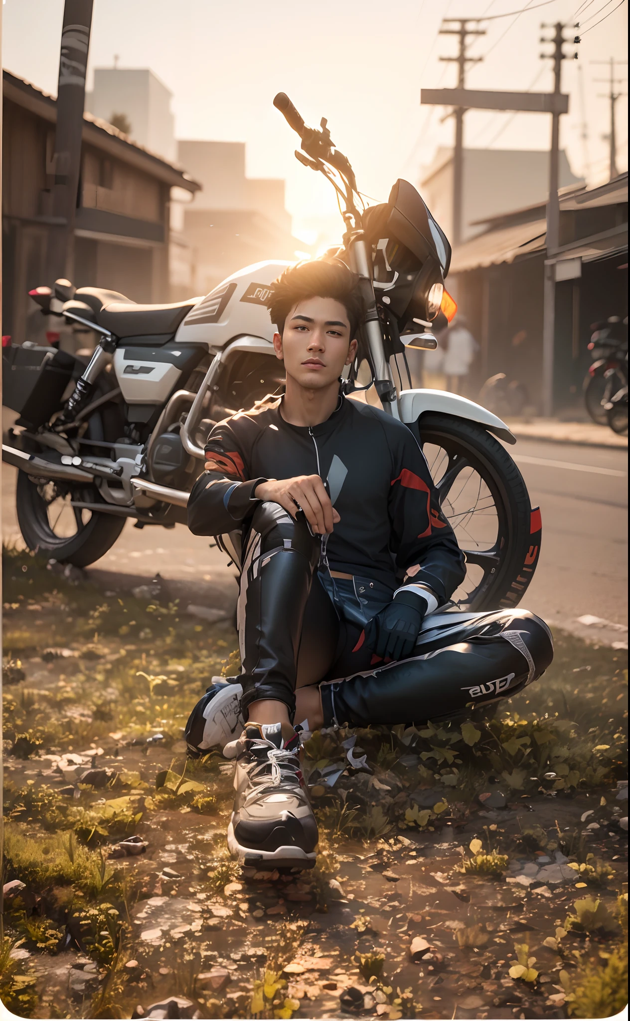 A Bike rider.with.Hayabusa.handsome.boy.stylish clothes realistic 8k ultra realistic change background