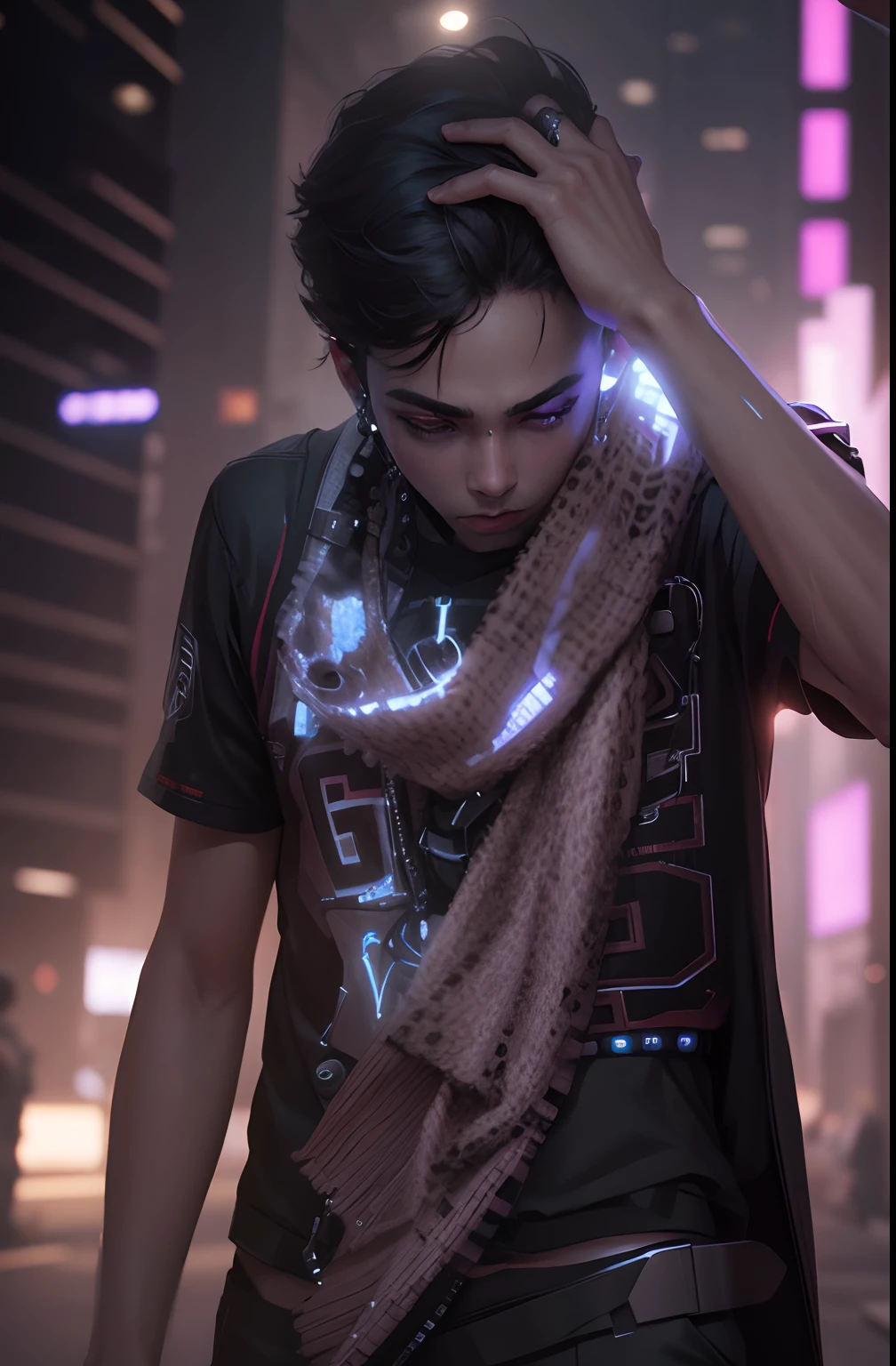 Change background cyberpunk headsom boy 8k ultra realistic face