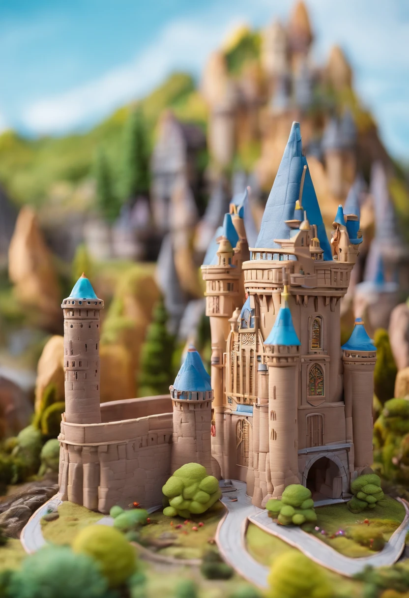 o castelo de hogwarts gloria studio, material de argila, estilo de design cartunesco, POP Mart, soft lighting, linhas suaves, Lentes Tilt-Shift, detailed science fiction illustrations, Detalhes hiper-realistas, cor quente