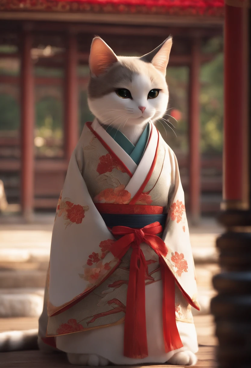 There is a cat, elegantly dressed in a kimono, ancient Chinese clothes, flashy clothes, and a flashy, intricate dress. Known as the Samurai Cat, this anime cat is an assassin. She is a very beautiful and cute girl cat, often seen fully dressed. She is an attractive cat girl in the style of a Han girl. She can be found in locations such as the Han Mansion and the palace.