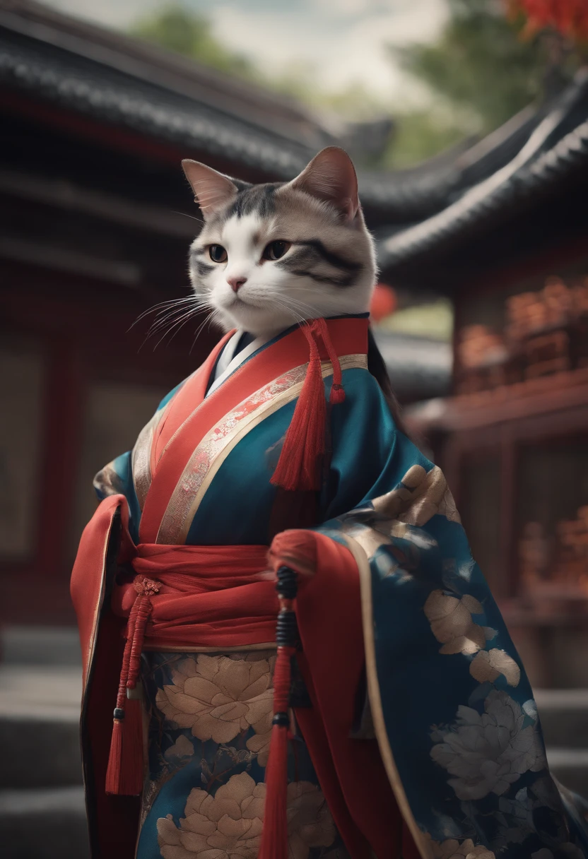 There is a cat, elegantly dressed in a kimono, ancient Chinese clothes, flashy clothes, and a flashy, intricate dress. Known as the Samurai Cat, this anime cat is an assassin. She is a very beautiful and cute girl cat, often seen fully dressed. She is an attractive cat girl in the style of a Han girl. She can be found in locations such as the Han Mansion and the palace.